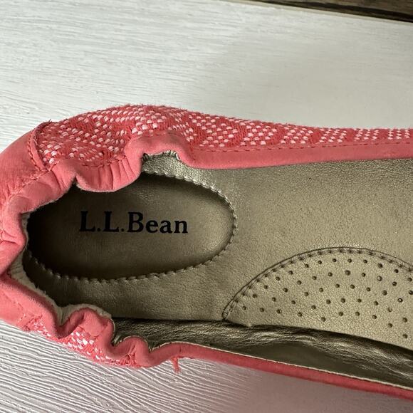 LL Bean Ballet Flats Women Size 8.5 Pink Polka Dot Chevron Stripe Leather Preppy - Picture 9 of 11